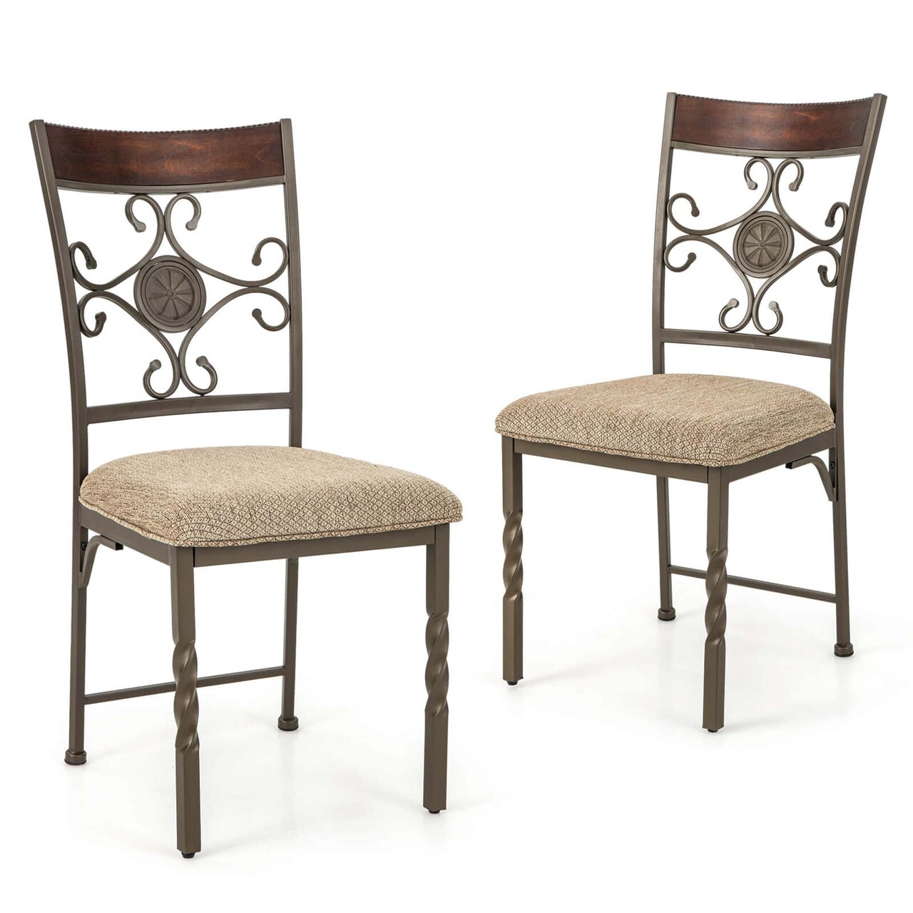 Costway Set of 2/4 Dining Room Chairs Armless Kitchen Chairs Set with Seat Cushion